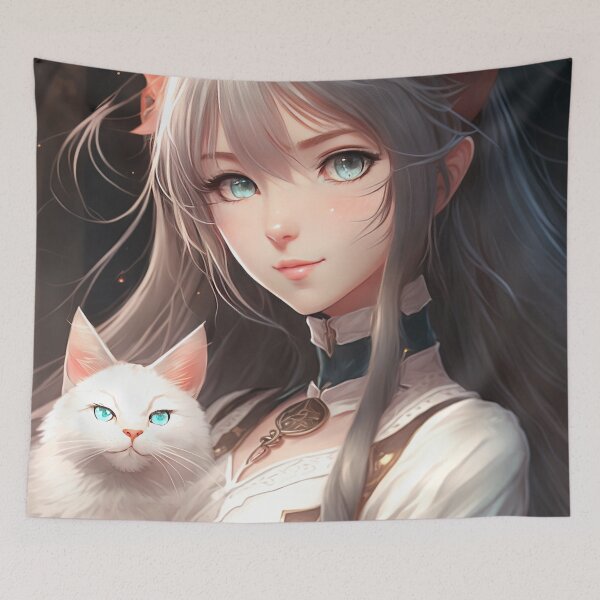 Item preview, A Magical Bond: The Portrait of a Beautiful Female Wizard and Her Cat Companion designed and sold by PJGartui.