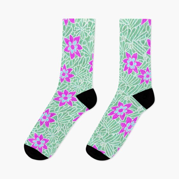 Item preview, Vibrant Pink Star Flowers on Green Geometric Pattern designed and sold by MsasaDesign.