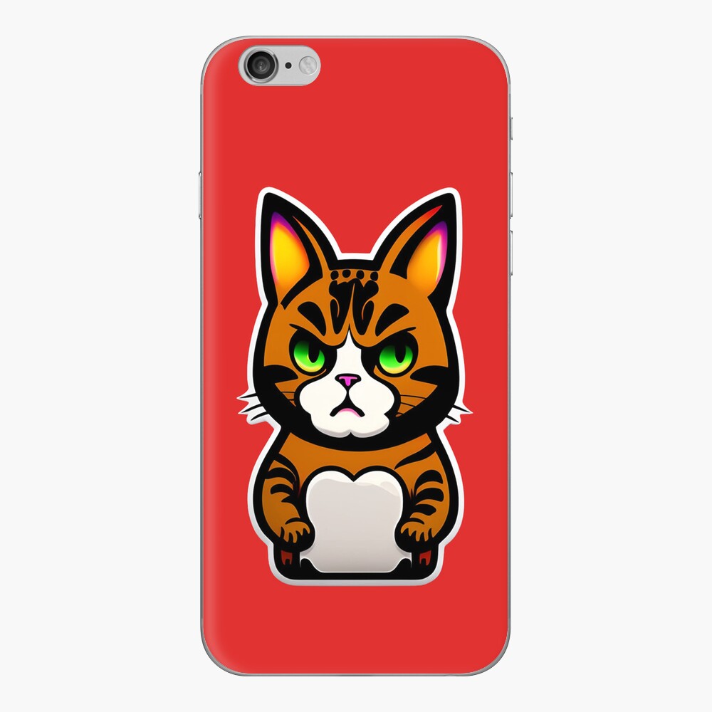 twin-yak944: crazy mad cartoon cat sticker, anime style, solid backgound  color