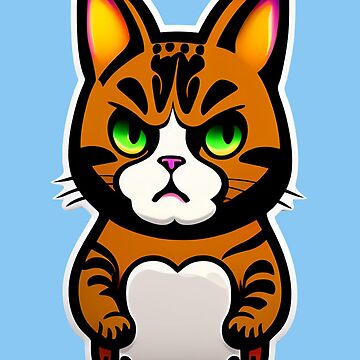 twin-yak944: crazy mad cartoon cat sticker, anime style, solid backgound  color