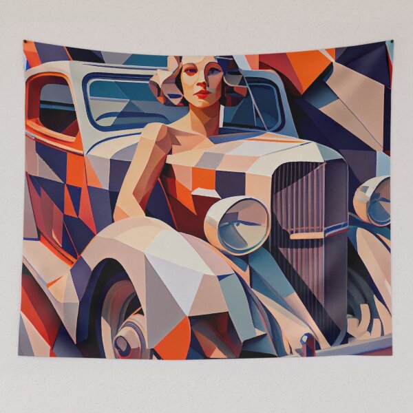 Item preview, Breaking Barriers: A Young Woman's Joyous Automotive Painting in the Style of Cubism designed and sold by DaniFantasy.