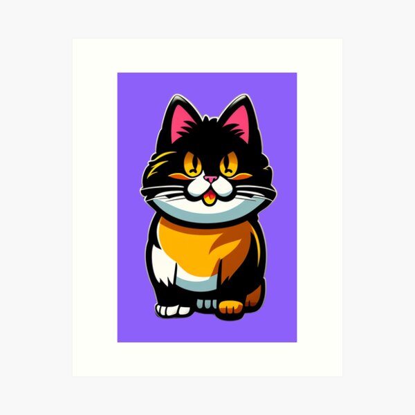 twin-yak944: crazy mad cartoon cat sticker, anime style, solid backgound  color