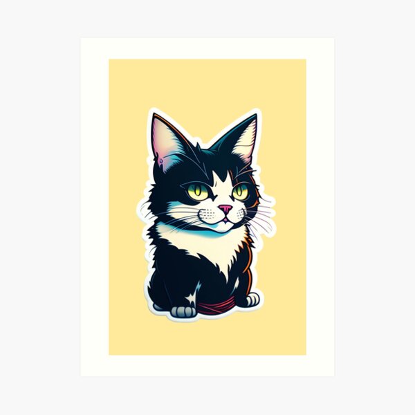 twin-yak944: crazy mad cartoon cat sticker, anime style, solid backgound  color