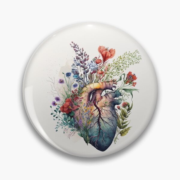 Item preview, Heart overgrown with florals 3 - anatomy floral botanical watercolor illustration designed and sold by EmeraldeaArt.