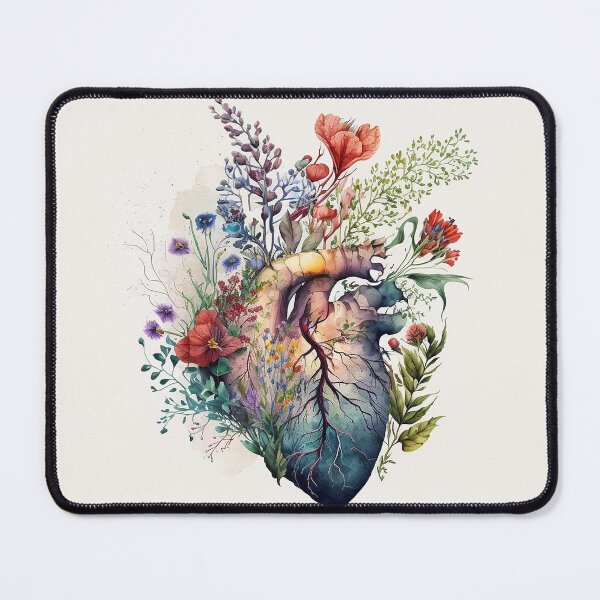 Item preview, Heart overgrown with florals 3 - anatomy floral botanical watercolor illustration designed and sold by EmeraldeaArt.