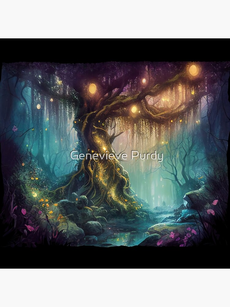 Spiritual Mystical Forest Lanterns Wall Art Print on Canvas Fantasy Decor  Kids