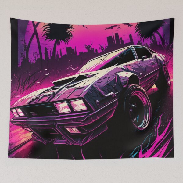 Item preview, 80s Car In Pursuit In Front Of A City And Synthwave Sun designed and sold by Nightarcade.