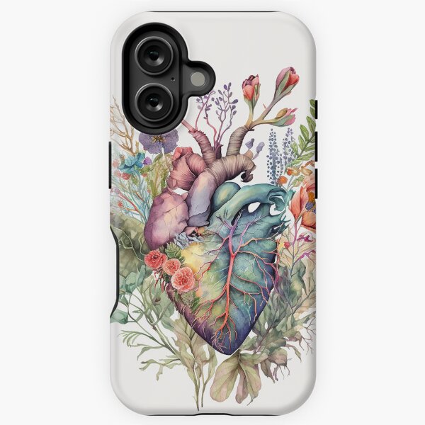 Aperçu de l'œuvre Coeur envahi de fleurs 4 - illustration aquarelle botanique florale anatomie créée et vendue par EmeraldeaArt.
