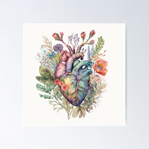 Heart overgrown with flowers 4 - anatomy floral botanical watercolor  illustration\