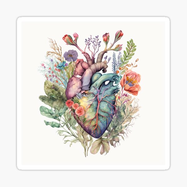 Artikel-Vorschau von Herz mit Blumen überwuchert 4 - Anatomie florale botanische Aquarellillustration, designt und verkauft von EmeraldeaArt.