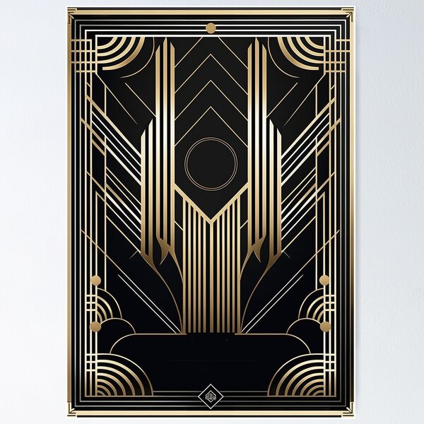 Gold and Black Art Deco, Art Nouveau Wall Art Vertical Print 11 Poster
