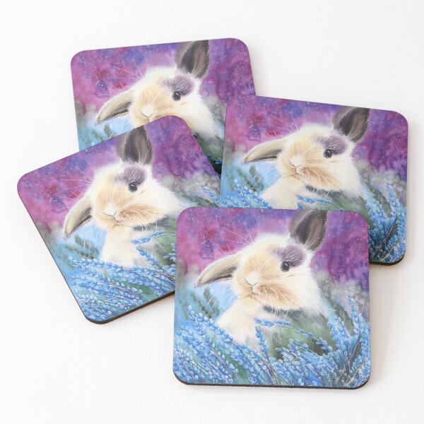 Item preview, Waterolor fluffy bunny in the blue flowers designed and sold by MaryWatercolor.