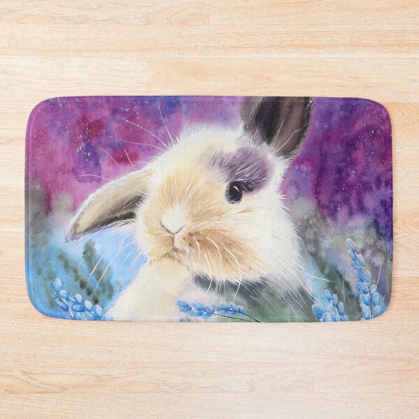 Item preview, Waterolor fluffy bunny in the blue flowers designed and sold by MaryWatercolor.