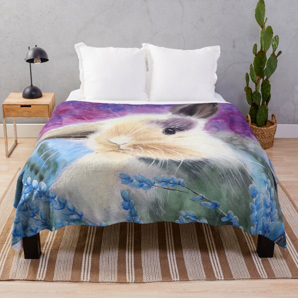 Item preview, Waterolor fluffy bunny in the blue flowers designed and sold by MaryWatercolor.