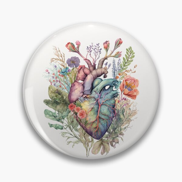 Item preview, Heart overgrown with flowers 4 (cutout) - anatomy floral botanical watercolor illustration designed and sold by EmeraldeaArt.