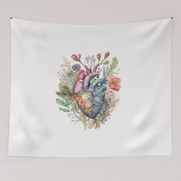 Item preview, Heart overgrown with flowers 4 (cutout) - anatomy floral botanical watercolor illustration designed and sold by EmeraldeaArt.