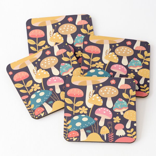 Item preview, pattern of cute colorful mushrooms designed and sold by CutePatternsRB.