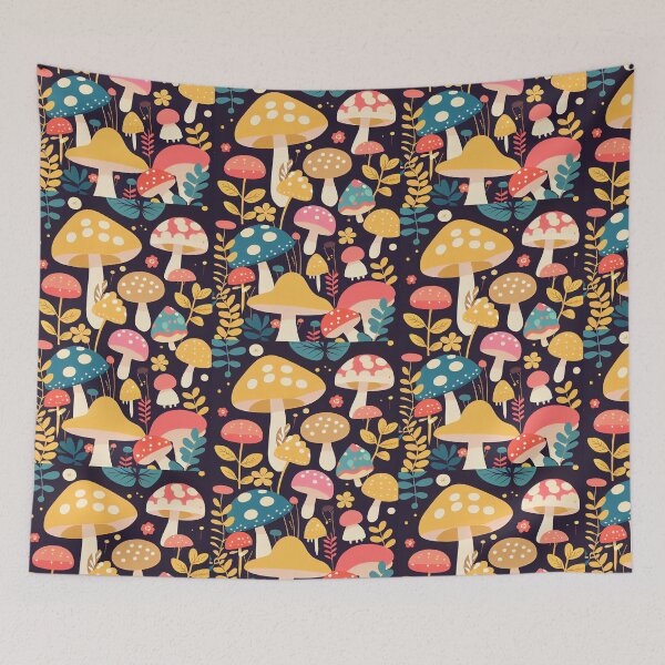 Item preview, pattern of cute colorful mushrooms designed and sold by CutePatternsRB.