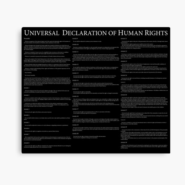 Universal Declaration of Human Rights Black Background Leinwanddruck