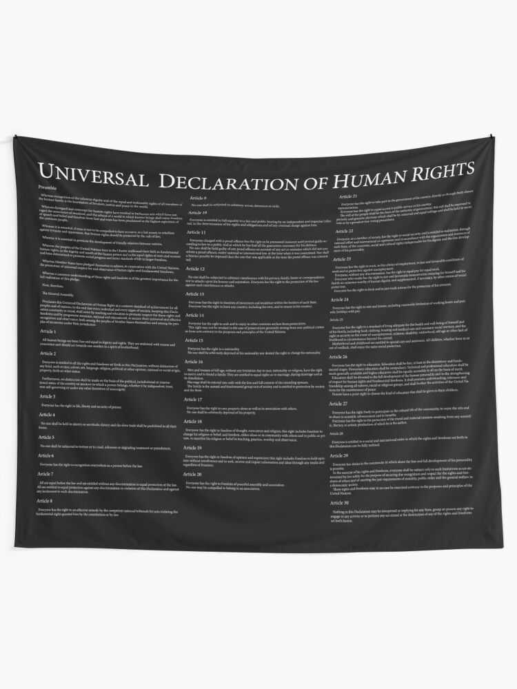 Alternate view of Universal Declaration of Human Rights Black Background Tapestry