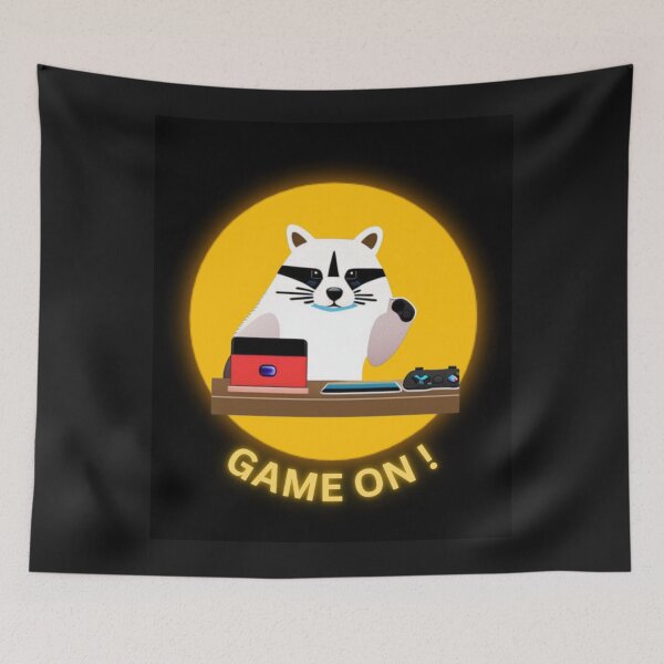 Item preview, White Racoon with a Black Mask is Ready for a Game designed and sold by HanaiPrint.