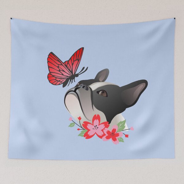 Item preview, French Bulldog Head with Spring Flowers and Butterfly designed and sold by SeasonalDogs.