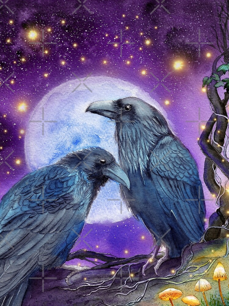 Two ravens under a bright moon | Graphic T-Shirt