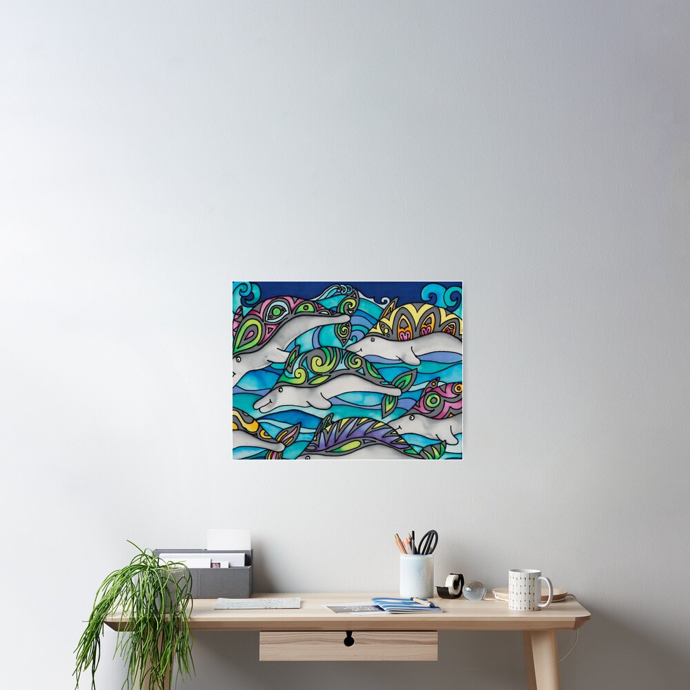 Hippie Dolphins Poster