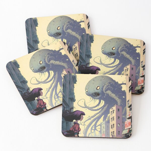Item preview, Creepy Alien Monster Destroys City Fantasy Japanese Anime Retro 50s designed and sold by AIWanderer.