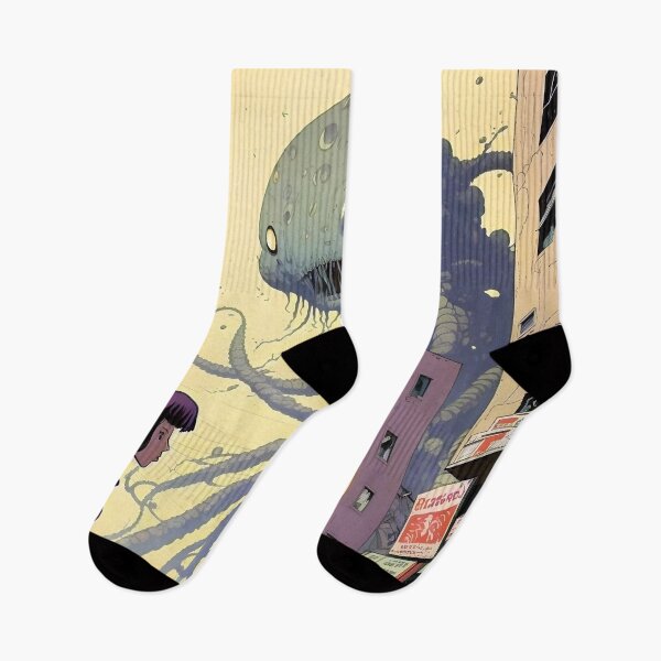 Item preview, Creepy Alien Monster Destroys City Fantasy Japanese Anime Retro 50s designed and sold by AIWanderer.