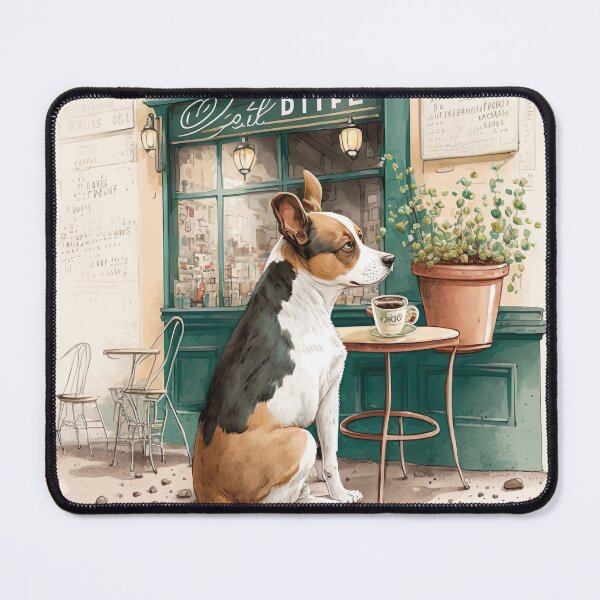 Item preview, Dog in French Bistro Coffee Illustration designed and sold by unrealartwork.