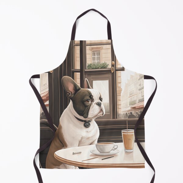 Item preview, French Bull Dog in a French Bistro Coffee Illustration designed and sold by unrealartwork.