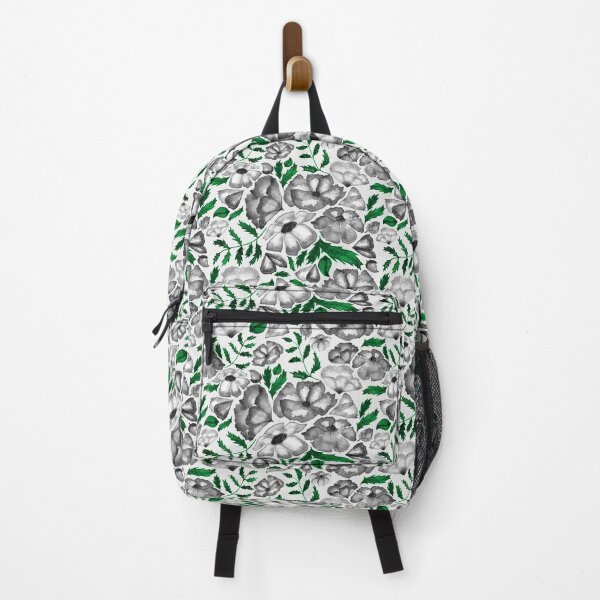 Item preview, Watercolor Floral Pattern Pillow - Elegant Black, White and Green Design designed and sold by thrine.