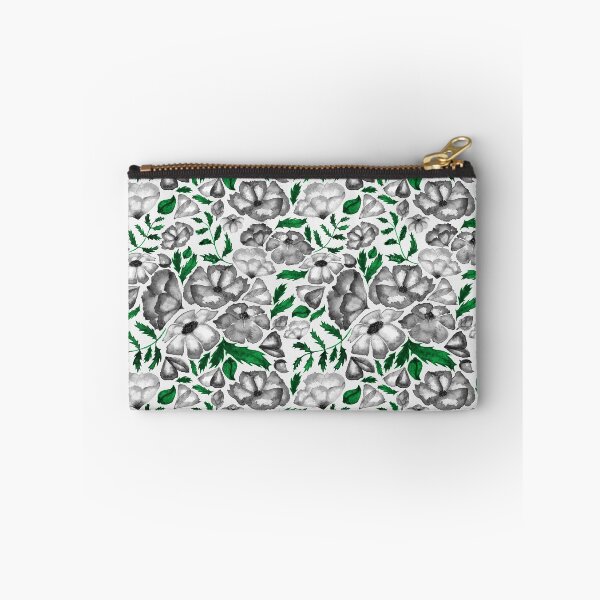 Item preview, Watercolor Floral Pattern Pillow - Elegant Black, White and Green Design designed and sold by thrine.