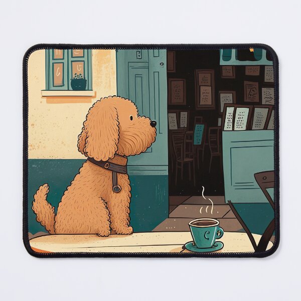 Item preview, Adorable Dog in a French Bistro Coffee Illustration designed and sold by unrealartwork.