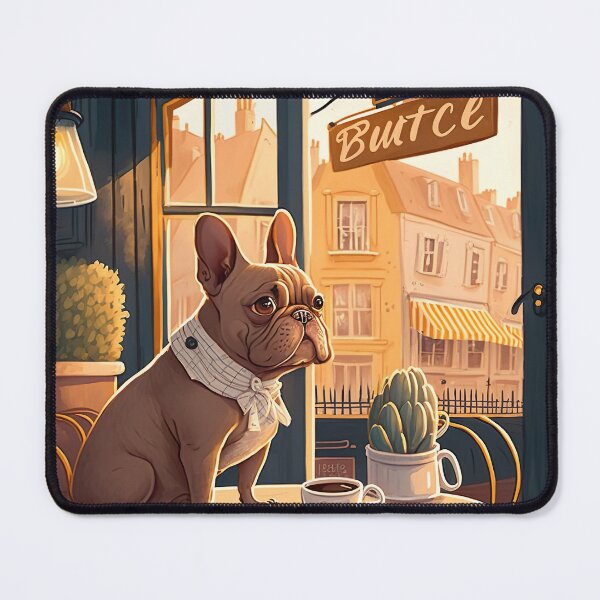 Item preview, Adorable French Bull Dog in a French Bistro Coffee Illustration designed and sold by unrealartwork.