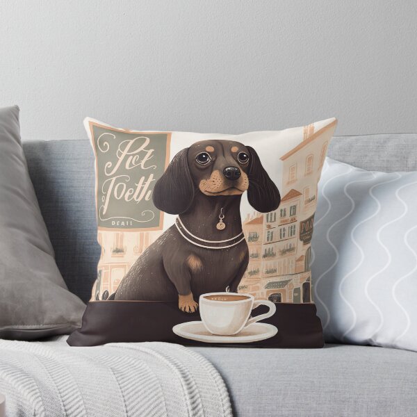 Item preview, Cute Dachshund Dog in a French Bistro Coffee Illustration designed and sold by unrealartwork.