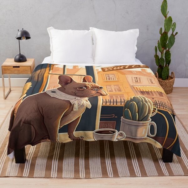 Item preview, Adorable French Bull Dog in a French Bistro Coffee Illustration designed and sold by unrealartwork.