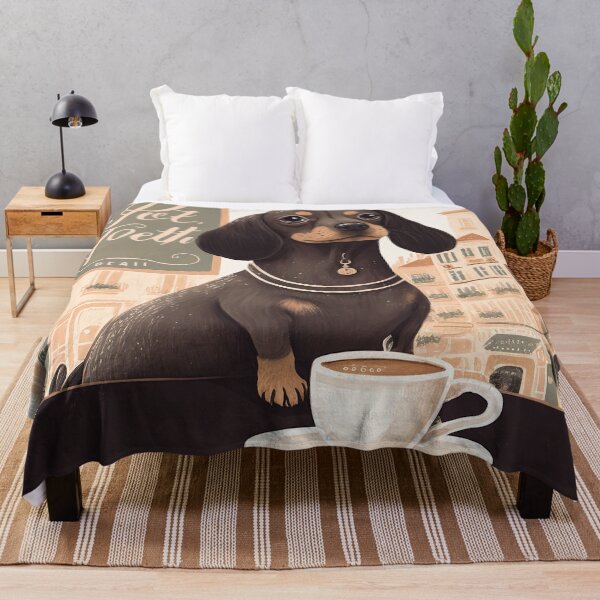 Item preview, Cute Dachshund Dog in a French Bistro Coffee Illustration designed and sold by unrealartwork.