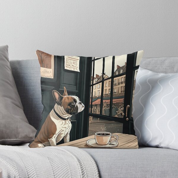 Item preview, Beautiful French Bull Dog in a French Bistro Coffee Illustration designed and sold by unrealartwork.