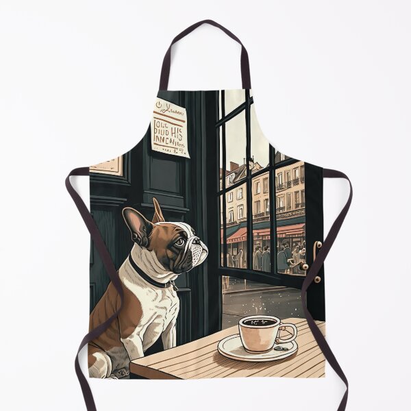 Item preview, Beautiful French Bull Dog in a French Bistro Coffee Illustration designed and sold by unrealartwork.