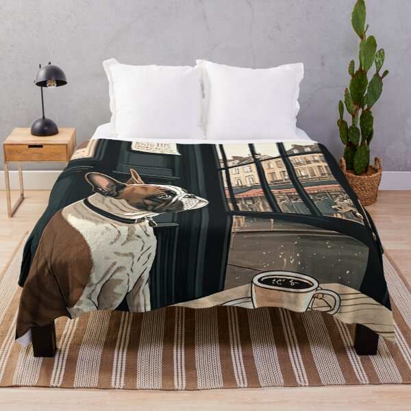Item preview, Beautiful French Bull Dog in a French Bistro Coffee Illustration designed and sold by unrealartwork.