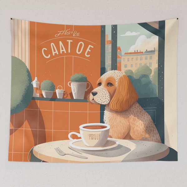 Item preview, Beautiful Orange Dog in a French Bistro Coffee designed and sold by unrealartwork.