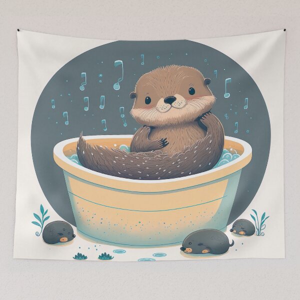 Item preview, Cute Bathroom Sea Otter Bathroom Illustration Drawing designed and sold by unrealartwork.