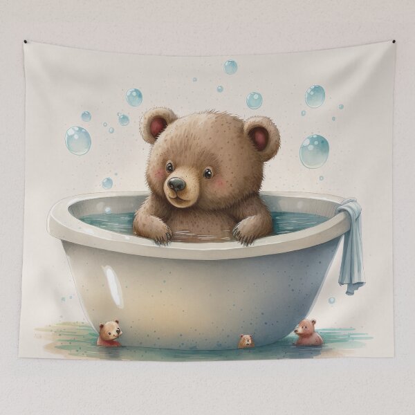 Item preview, Adorable Bear Bathroom Drawing Illustration designed and sold by unrealartwork.