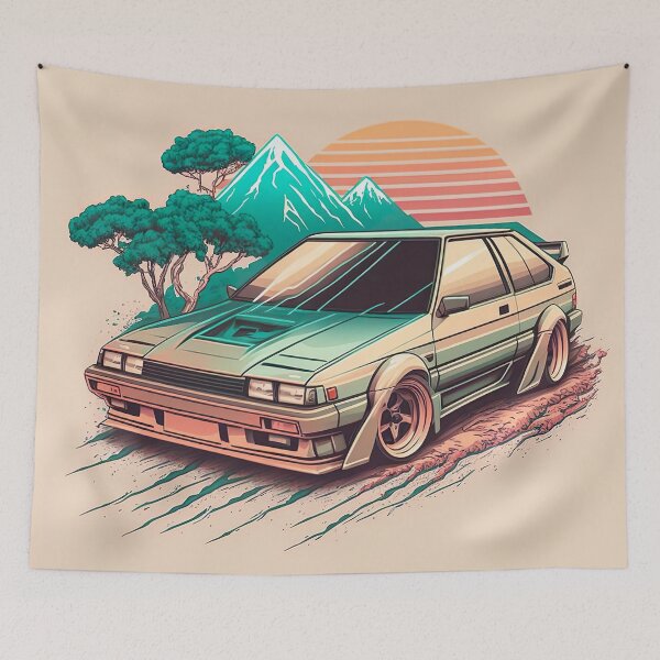 Item preview, Japanese Vintage Car Illustration Mount Fuji designed and sold by unrealartwork.