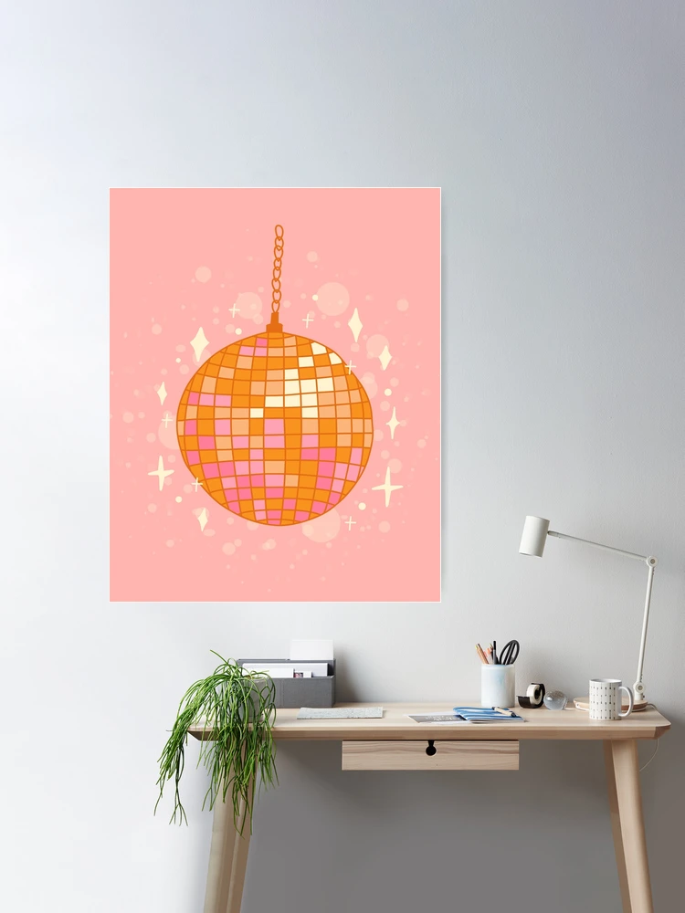 Disco Ball Wall Art, Pink Orange Disco Ball Poster, Pink Wall Decor, Hot  Pink Orange Disco, Shining Disco Ball, Preppy Wall Art, 