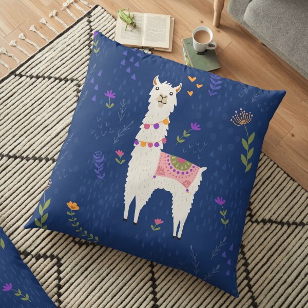 Llama on Blue Floor Pillow