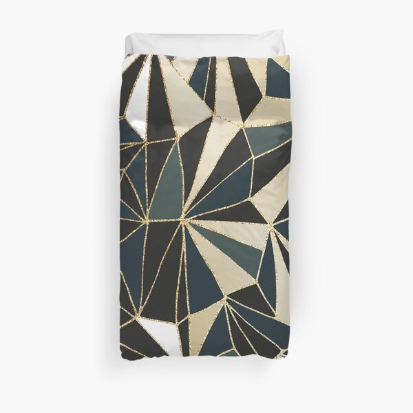 New Art Deco Geometry - Emerald Green & Gold Duvet Cover