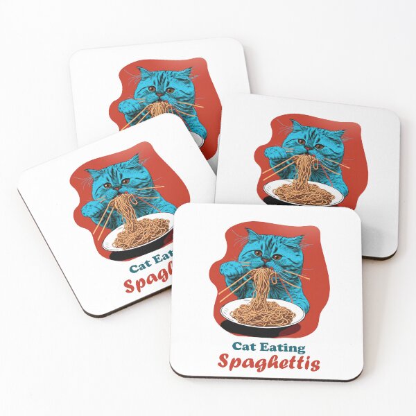 Item preview, cat eating spaghetti designed and sold by okamitouch.
